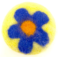 Load image into Gallery viewer, Guest sized felted soap decorated with periwinkle flower and lime green  background
