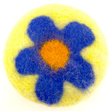 Load image into Gallery viewer, Guest sized felted soap decorated with periwinkle flower and lime green  background
