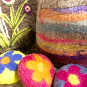 Flowered Felted Soaps with decorated wool tea cozies
